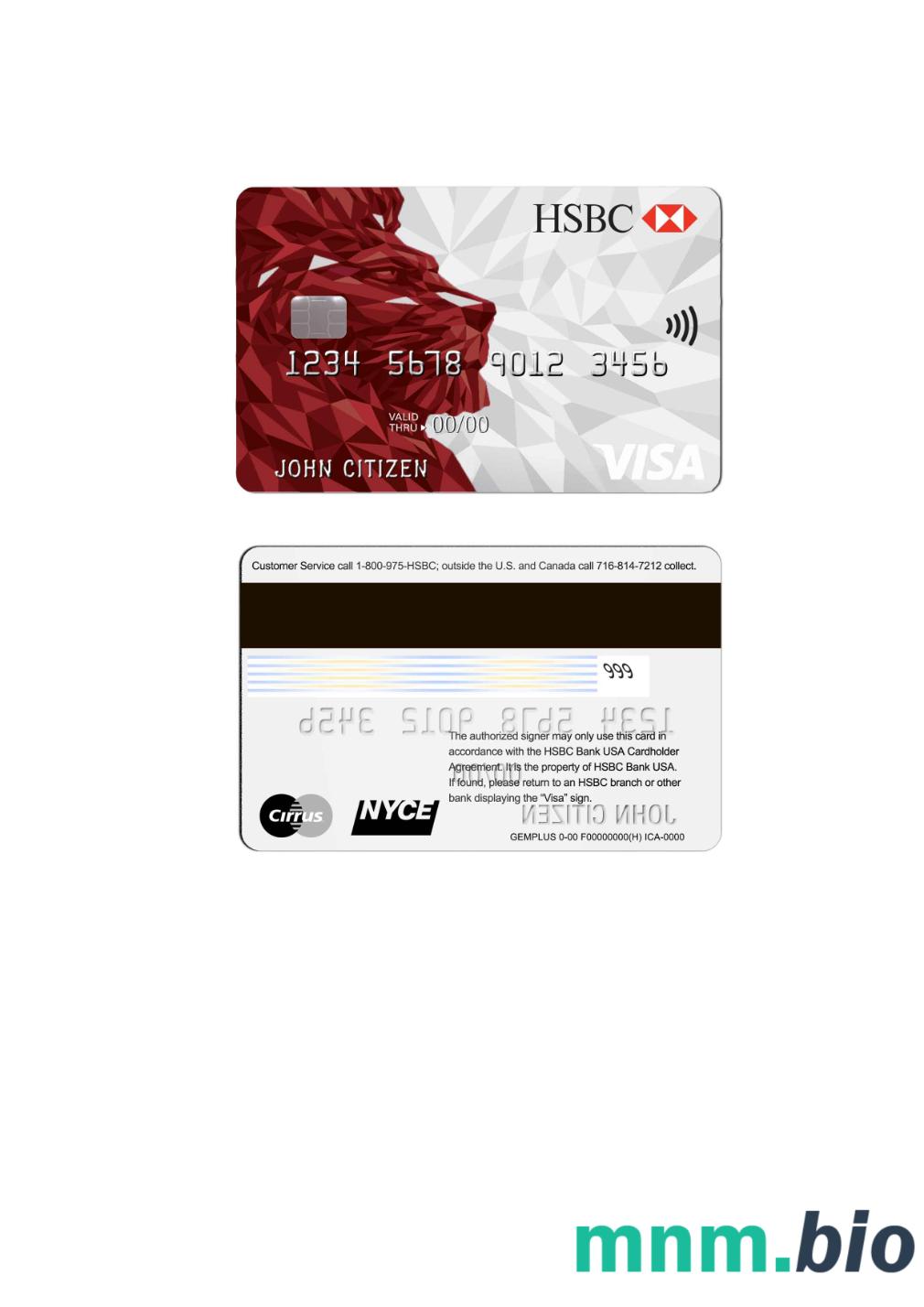 USA HSBC Visa Credit karta w pełni edytowalne PSD